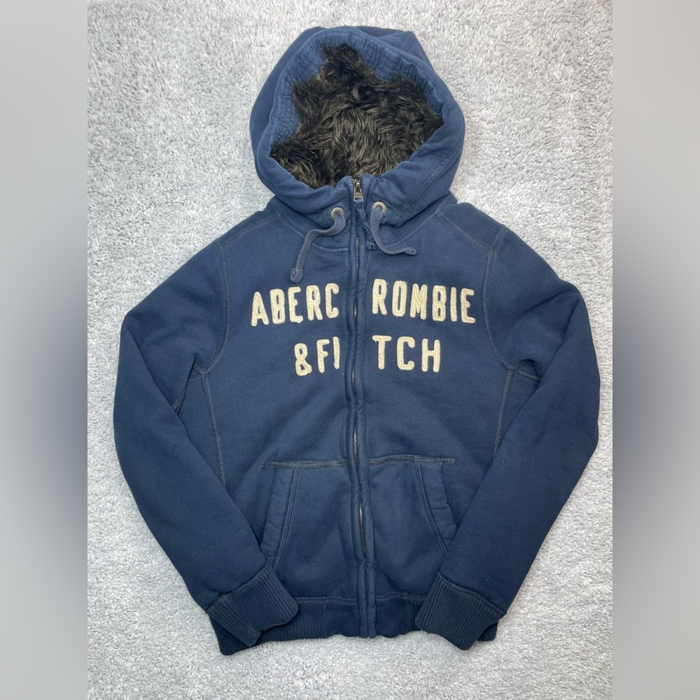 Vintage Abercrombie & Fitch Coat Mens L Faux Fur Lined Heavyweight Hooded Jacket